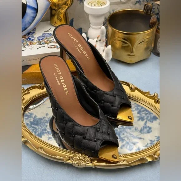 🆕 KURT GEIGER LONDON 🧿 NWOB Regent Crystal Mule Gold Point Heel - Picture 8 of 10